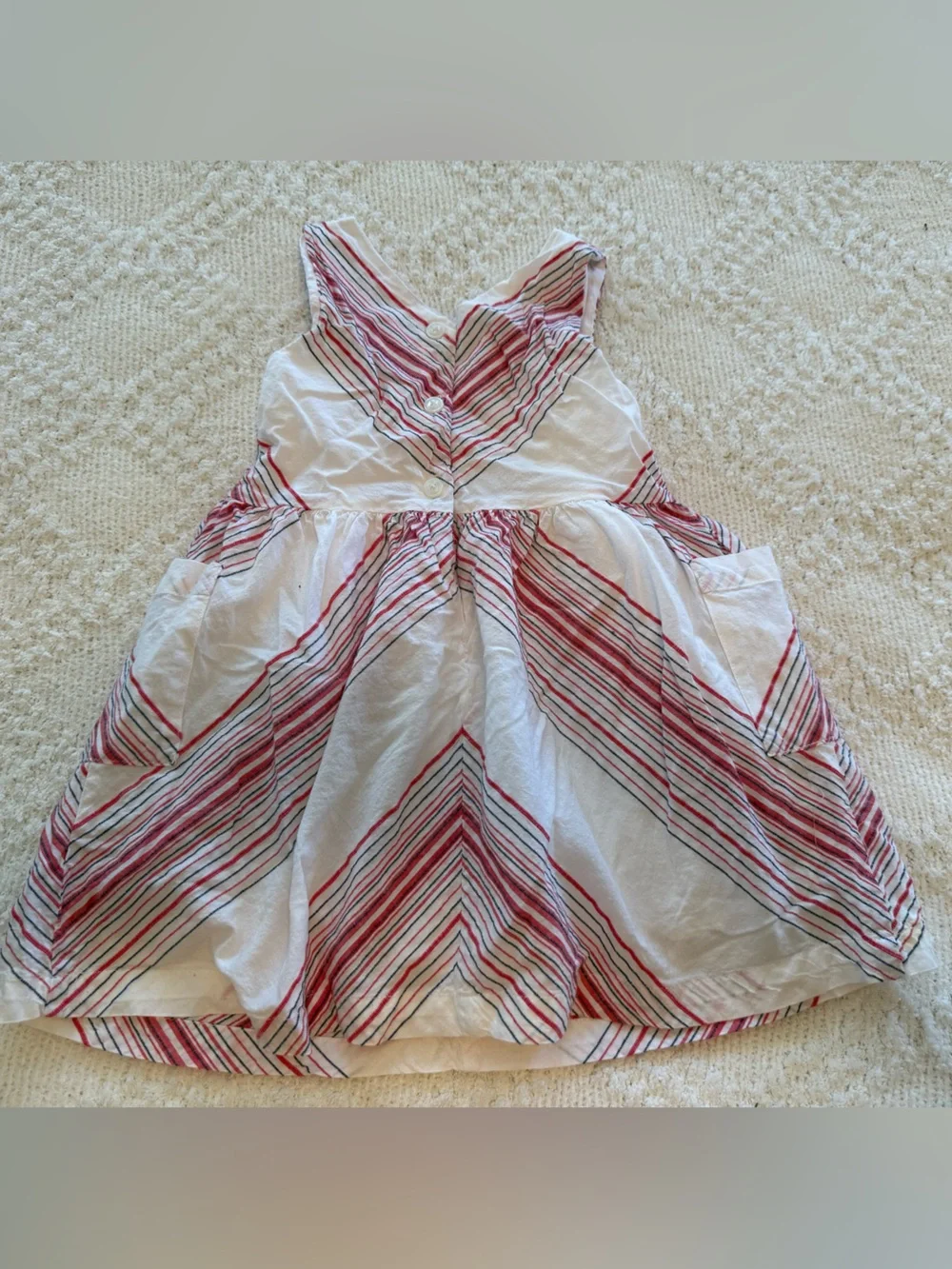 Oshkosh Sleeveless White Girls Dress with Red & Blue Chevron Stripes